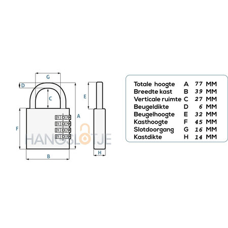 Masterlock Cijferhangslot met herstelsleutel - zelf-instelbare cijfercode