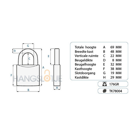 Work-it Spatwaterdicht hangslot 40 mm met beschermkap – geschikt voor buitengebruik