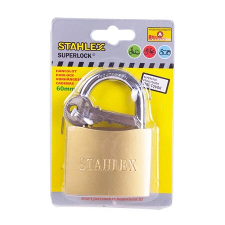 Stahlex Groß Vorhängeschloss 60mm goldfarben mit gehärtetem Bügel und 3 Schlüssel