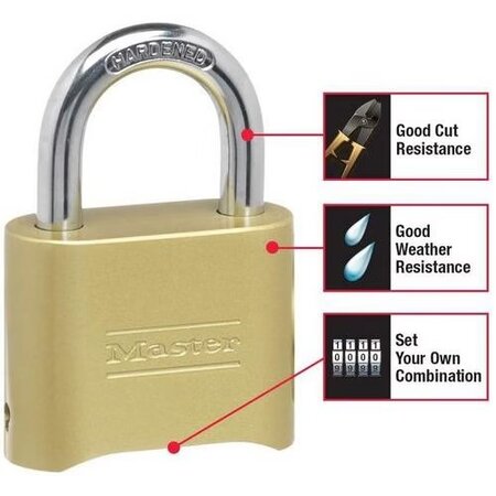 Masterlock Master Lock 175EURD Zahlenschloss 51mm mit massiv Messing Gehäuse und einstellbarer Zahlencode