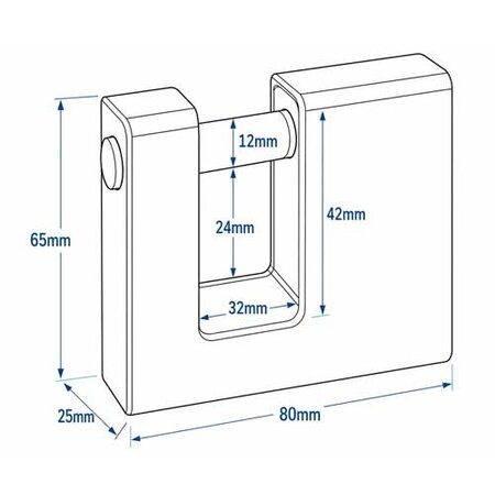 6x Blokslot 80mm Gelijksluitend Massief  Incl. 2 Sleutels