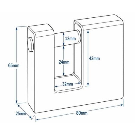 6x Blokslot 80mm Gelijksluitend Massief  Incl. 3 Sleutels