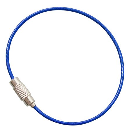 Blauer Stahlkabel Schlüsselring 150 mm mit PVC-Beschichtung und Schraubverschluss