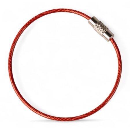 Roter Stahlkabel Schlüsselring 150 mm mit PVC-Beschichtung und Schraubverschluss