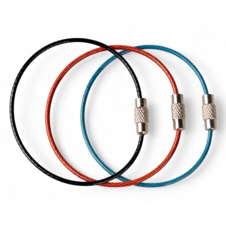 Roter Stahlkabel Schlüsselring 150 mm mit PVC-Beschichtung und Schraubverschluss