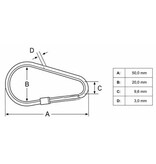 Edelstahl-Karabiner 50mm mit Messing-ribbelschroef