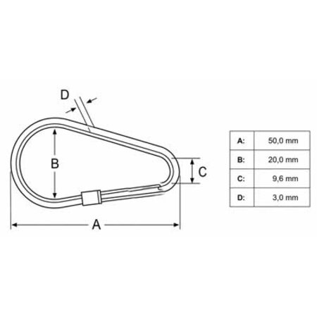 Edelstahl-Karabiner 50mm mit Messing-ribbelschroef