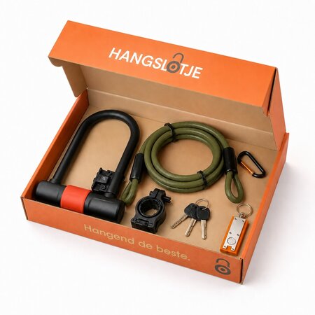 Army green Defender Bügelschloss 180 × 245 mm mit orange Kabel 1800 mm - Kopie