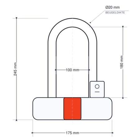 Army green Defender  beugelslot 180 × 245 mm met oranje kabel 1800 mm - Copy