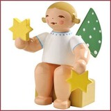 Wendt & Kühn Grunhainichense Engel zwevend met 2 sterren