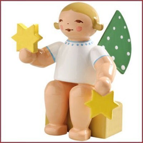 Wendt & Kühn Grunhainichense Engel zwevend met 2 sterren