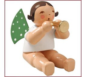 Wendt & Kühn Grunhainichense zittende Engel met fluit zonder sokkel Wendt & Kühn Grunhainichense zittende Engel met fluit zonder sokkel