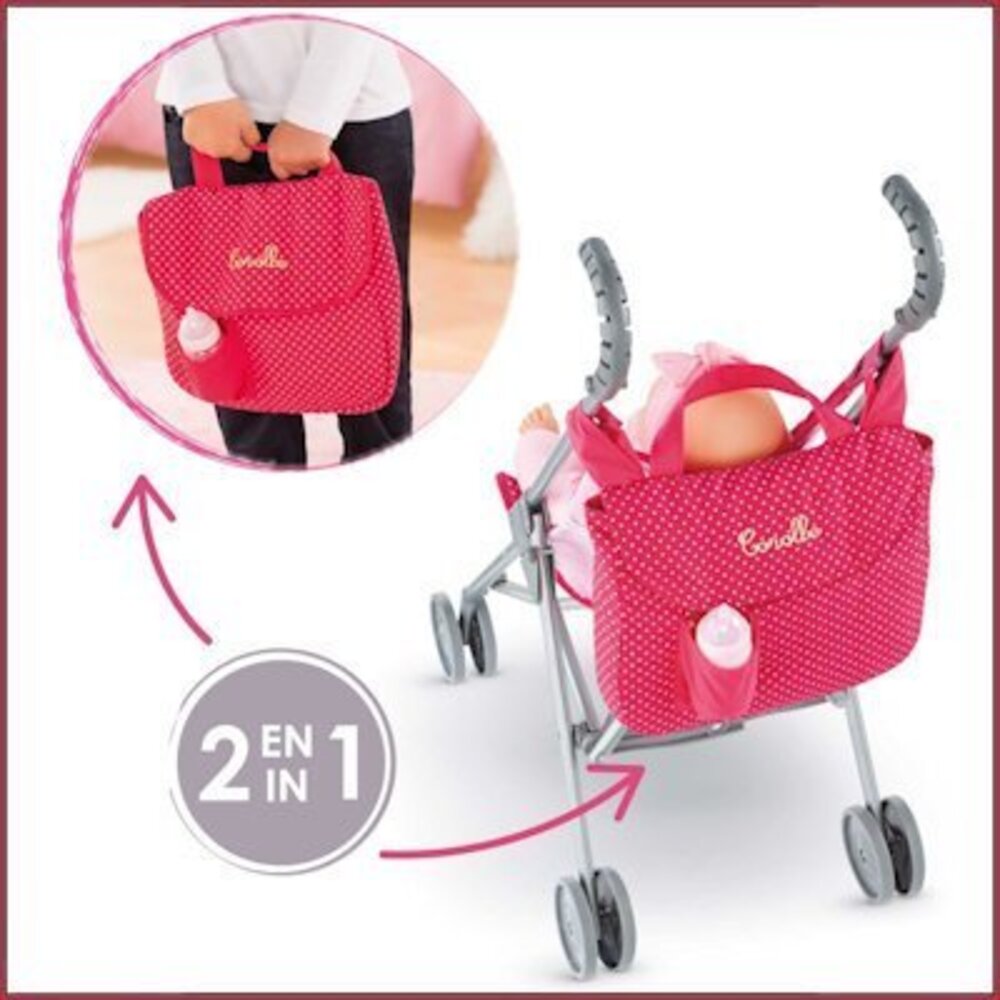 Corolle 2-in-1 buggy-verzorgingstas Cerise