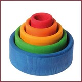 Grimm's Set gekleurde houten stapelbakjes - Blauw Grimm's Set gekleurde houten stapelbakjes - Blauw