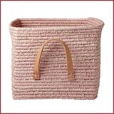 Rice Raffia vierkante mand - Zacht roze
