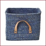 Rice Raffia Vierkante Mand - Blauw