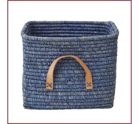 Rice Raffia Vierkante Mand - Blauw