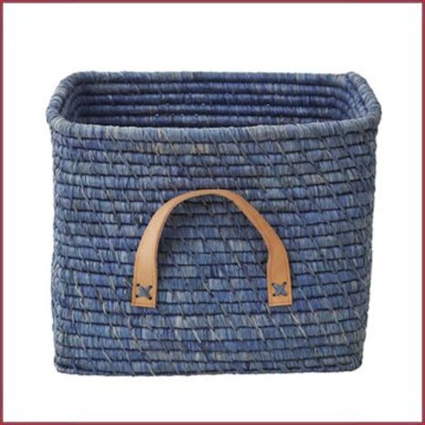 Rice Raffia Vierkante Mand - Blauw