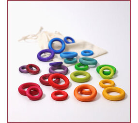 Grimm's 24 houten ringen om mee te bouwen - Regenboog Grimm's 24 houten ringen om mee te bouwen - Regenboog