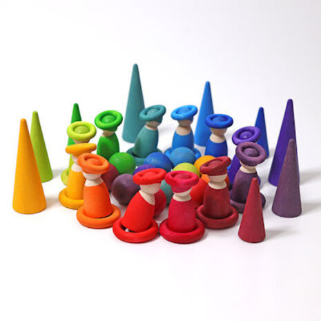 Grimm's 24 houten ringen om mee te bouwen - Regenboog Grimm's 24 houten ringen om mee te bouwen - Regenboog