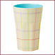 Rice Melamine Cup with Multicolored Check Print - Two Tone - Tall Rice Melamine Cup with Multicolored Check Print - Two Tone - Tall