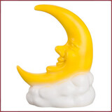 Lamp Maan staand met gezicht, geel op witte wolk (LED)