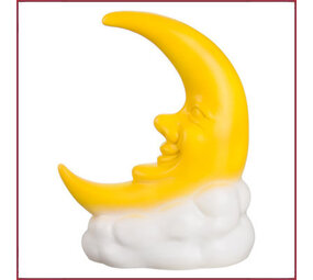Lamp Maan staand met gezicht, geel op witte wolk (LED)