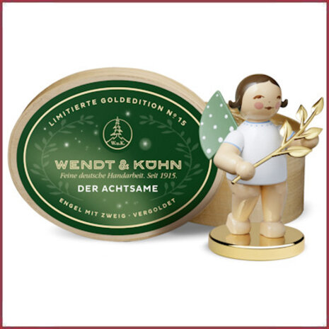 Wendt & Kühn Grünhainichen Engel met vergulde tak - Wendt & Kühn Grünhainichen Engel met vergulde tak -