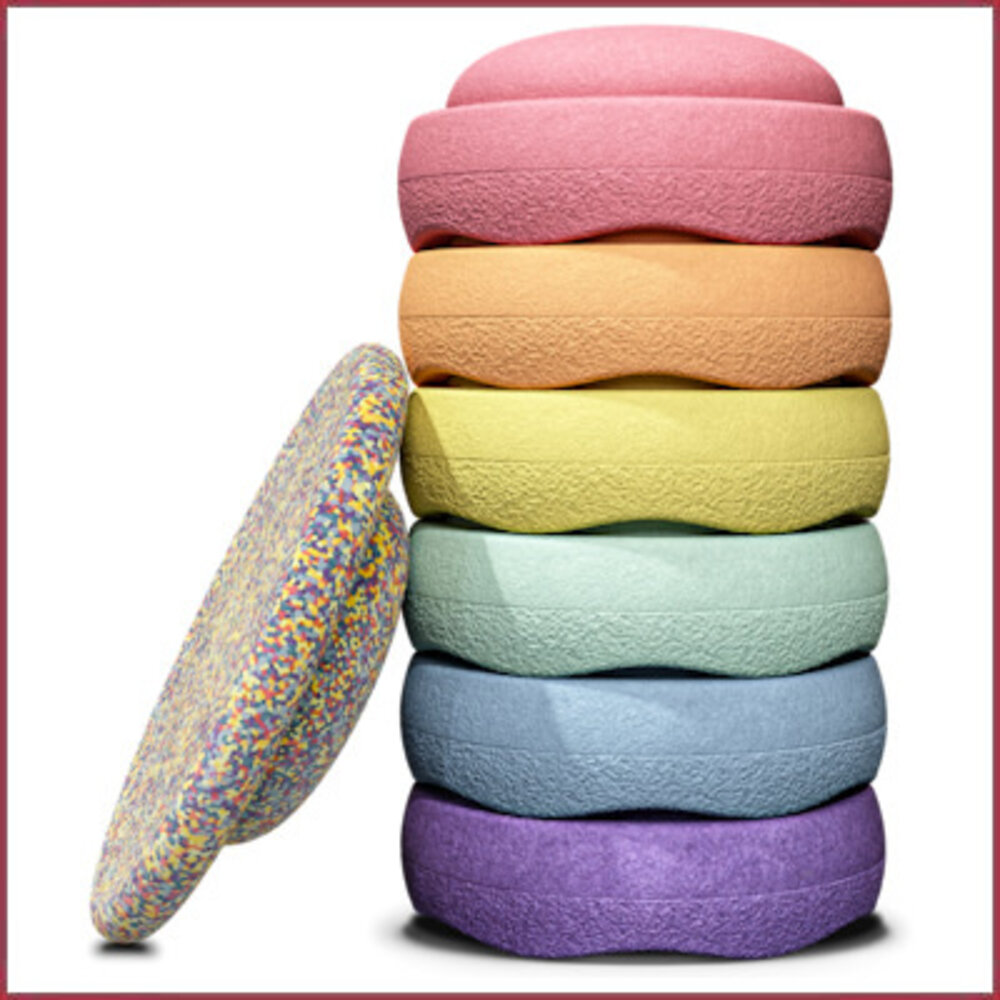 Stapelstein Stapelstein Regenboog Pastel 6 + 1 Board confetti Stapelstein Stapelstein Regenboog Pastel 6 + 1 Board confetti