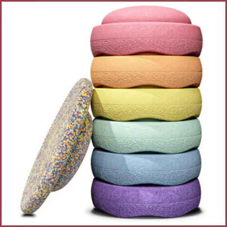 Stapelstein Stapelstein Regenboog Pastel 6 + 1 Board confetti Stapelstein Stapelstein Regenboog Pastel 6 + 1 Board confetti