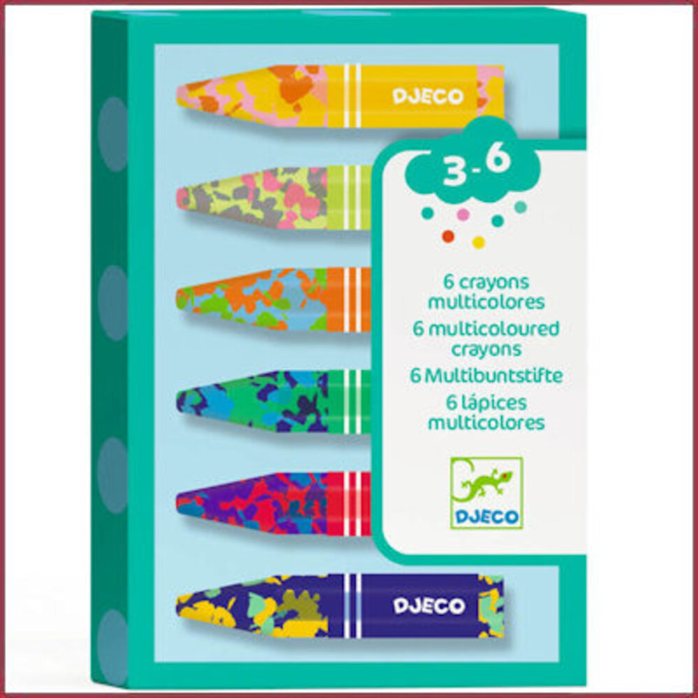 Djeco 6 meerkleurige waskrijtjes met 3 kleuren per krijtje