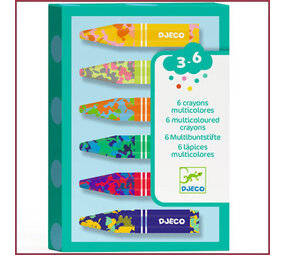 Djeco 6 meerkleurige waskrijtjes met 3 kleuren per krijtje