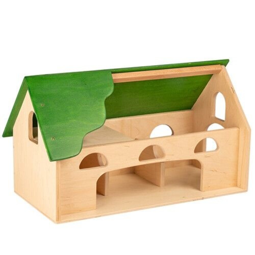 Van Dijk Toys Houten Boerderij Stal met groen dak en ruime speelopening Van Dijk Toys Houten Boerderij Stal met groen dak en ruime speelopening