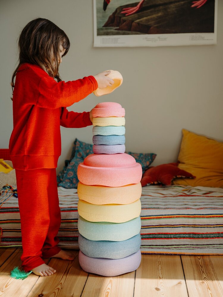 Stapelstein Stapelstein Regenboog Pastel  set 6 mini