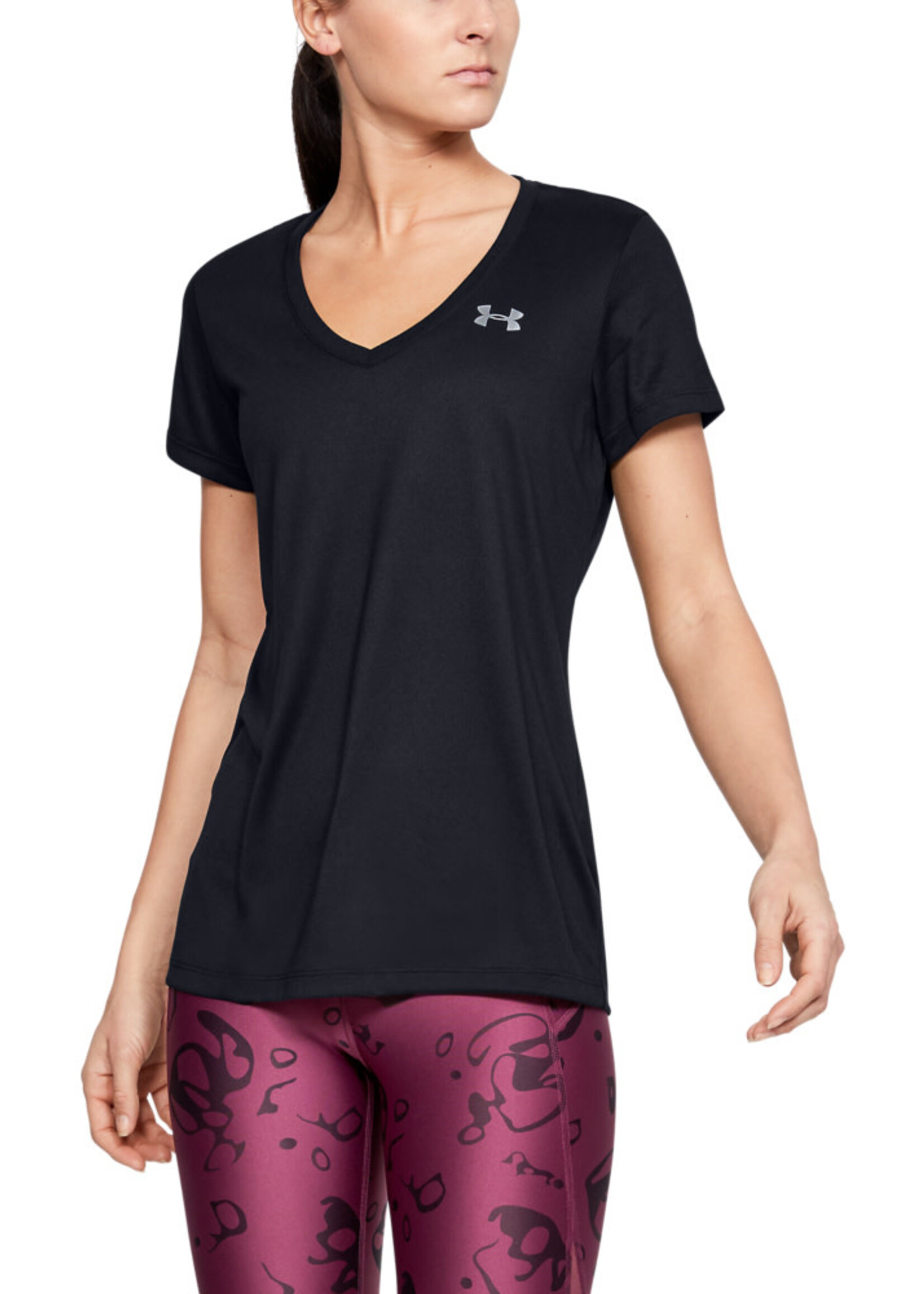 Under Armour Womens's UA Tech V-Neck - Black--Metallic Silver