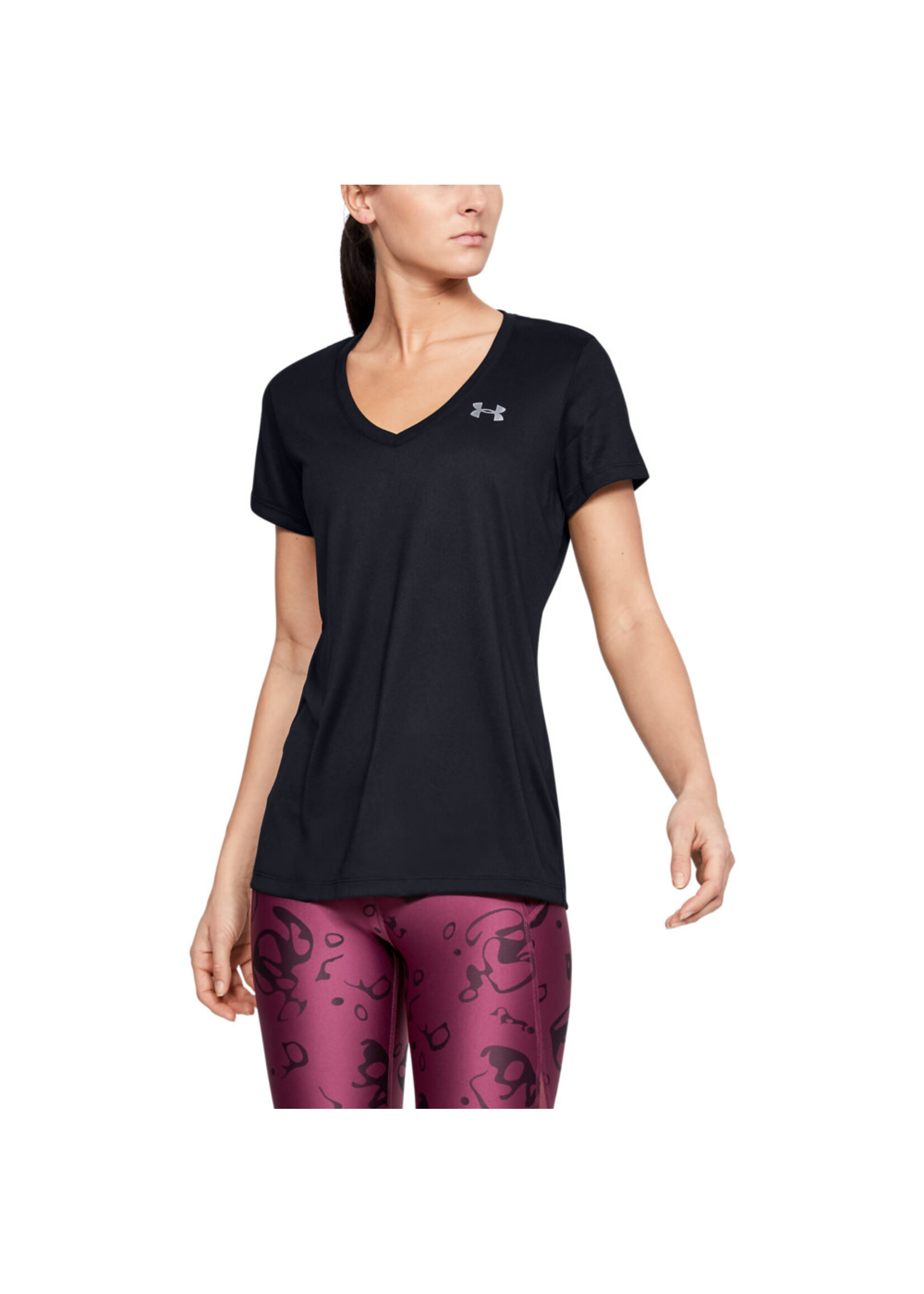 Under Armour Womens's UA Tech V-Neck - Black--Metallic Silver