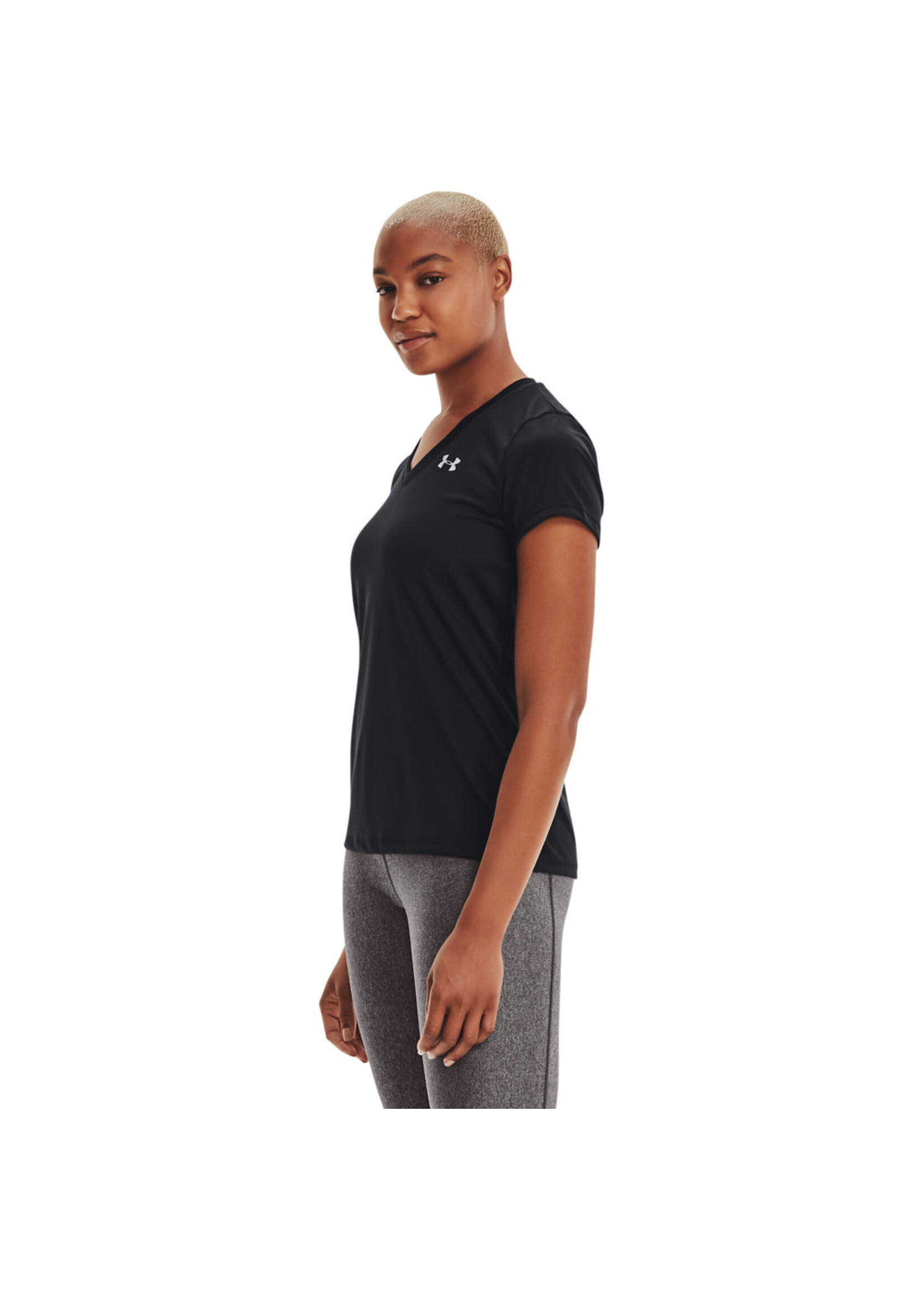 Under Armour Womens's UA Tech V-Neck - Black--Metallic Silver