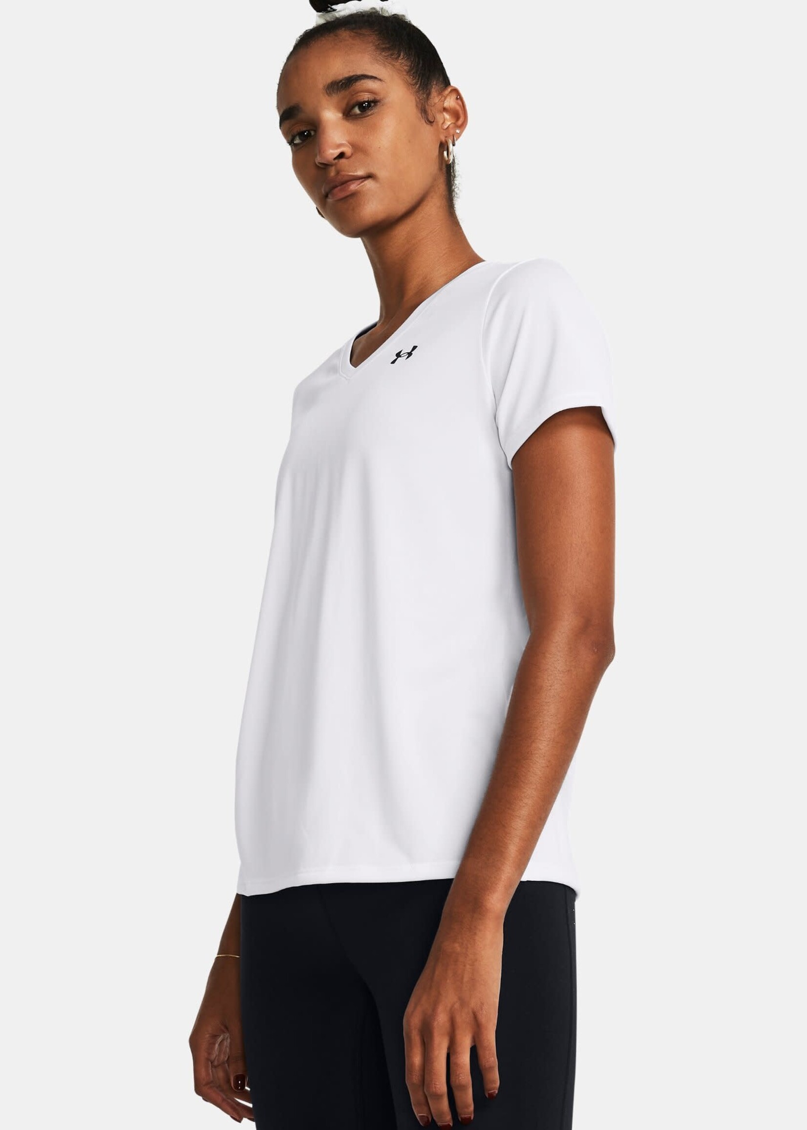 Under Armour Women's UA Tech V-Neck Short Sleeve-White--Black