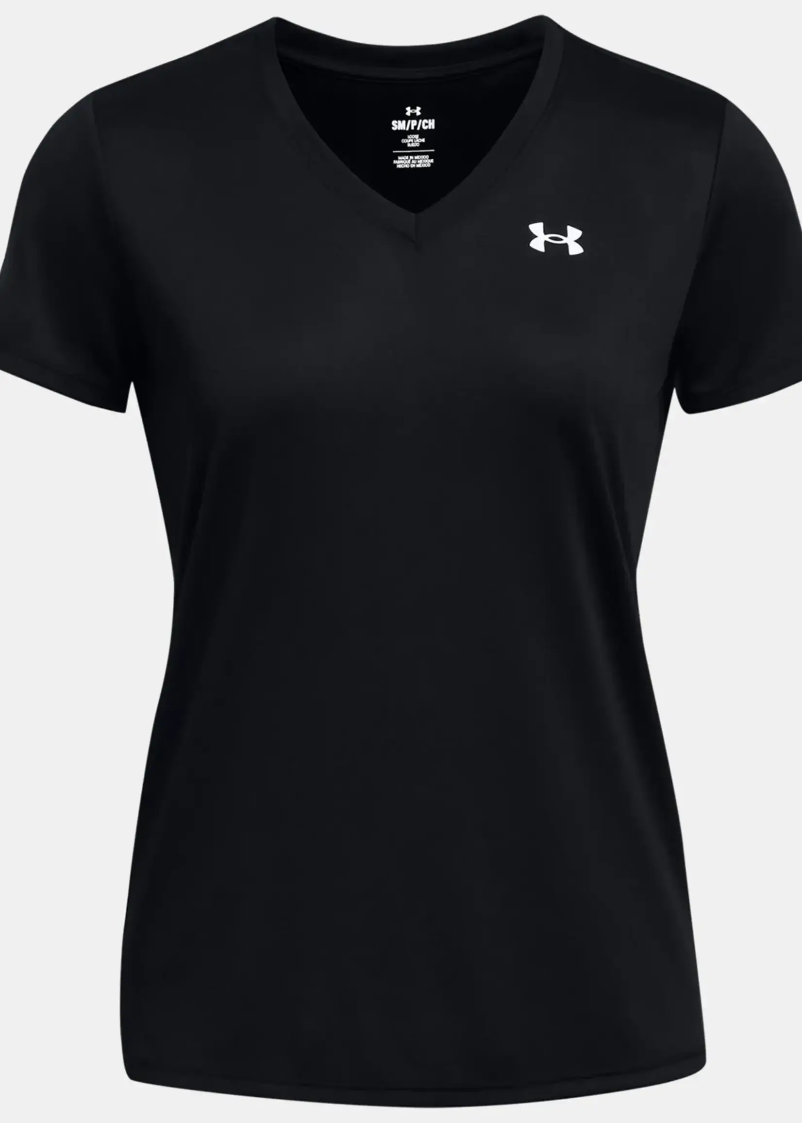 Under Armour Women's UA Tech V-Neck Short Sleeve-Black--White