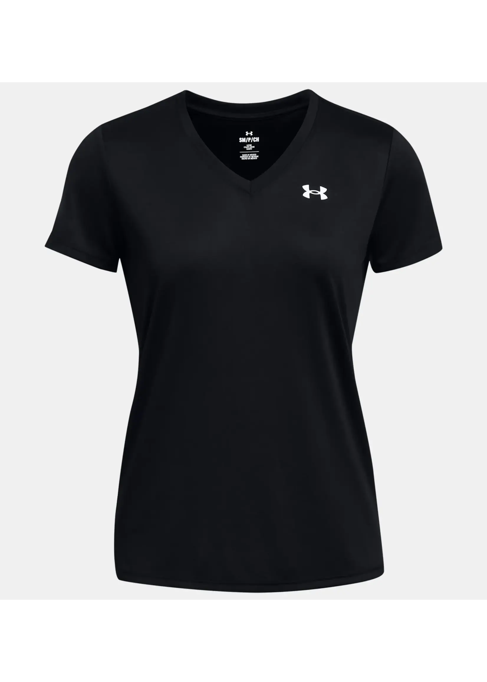 Under Armour Women's UA Tech V-Neck Short Sleeve-Black--White