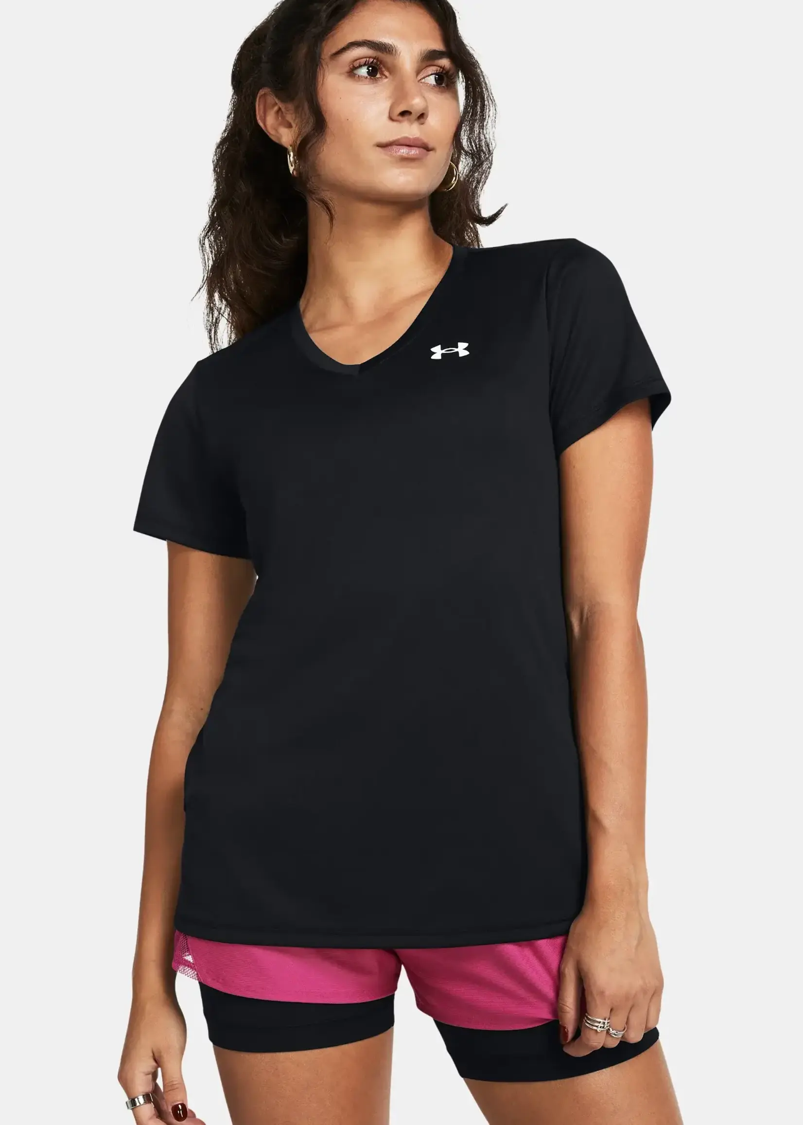 Under Armour Women's UA Tech V-Neck Short Sleeve-Black--White