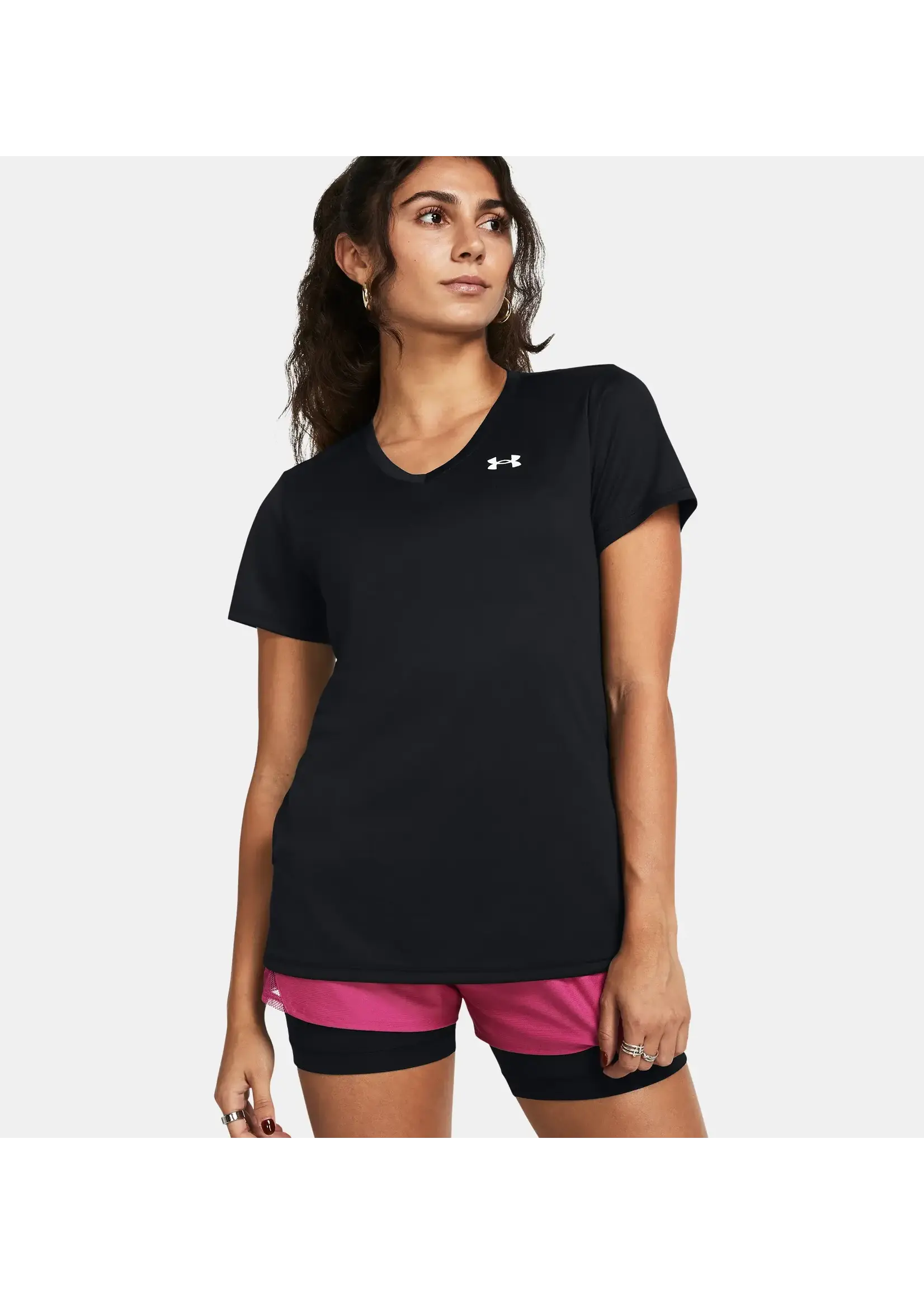 Under Armour Women's UA Tech V-Neck Short Sleeve-Black--White