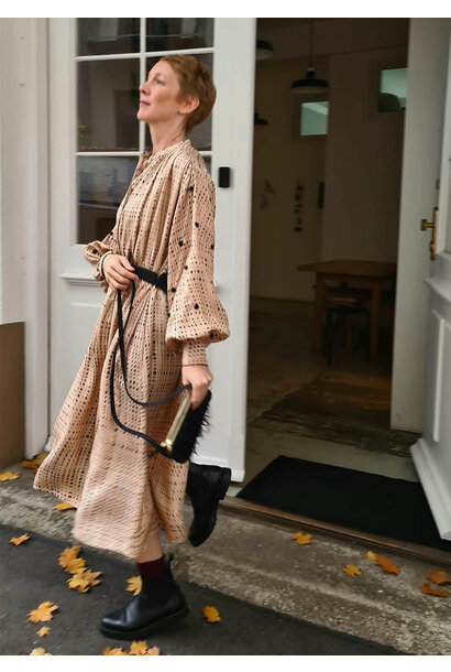 WAIST SEIDENKLEID - MINICHECK SAND
