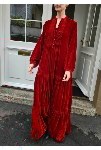 TUXEDO VELVET GOWN - RED