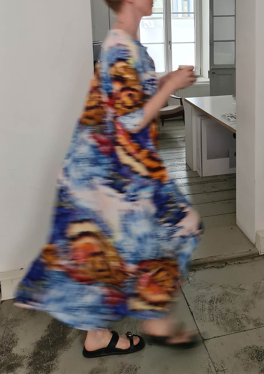 NOON SILK DRESS - MULTI BLUE WHITE-3