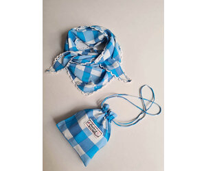 SILK SCARF - CHECK TURQUOISE - an an londree