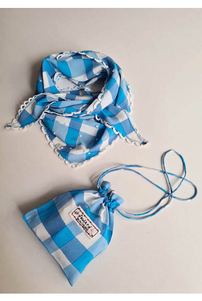 SILK SCARF - CHECK TURQUOISE
