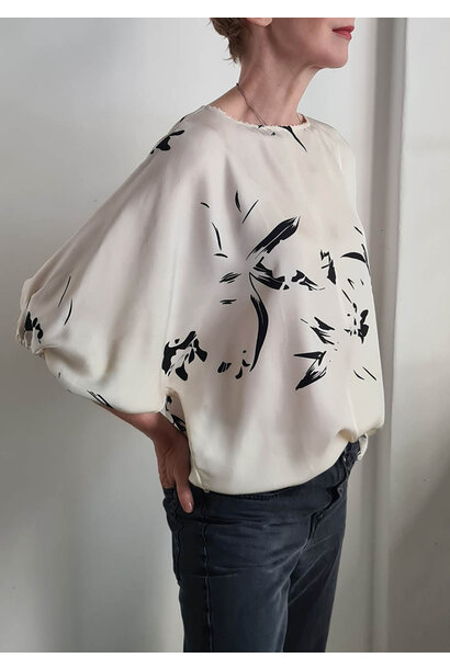 HALBER-ÄRMEL SEIDENTOP - CREME