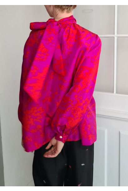 NEW TIE SILK BLOUSE - HOT PINK