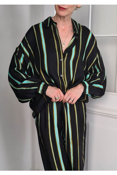 MAXI SEIDENBLUSE - STREIFEN AUF SCHWARZ